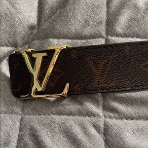 Louis Vuitton Brown Monogram Canvas Belt with Gold LV Initial Buckle